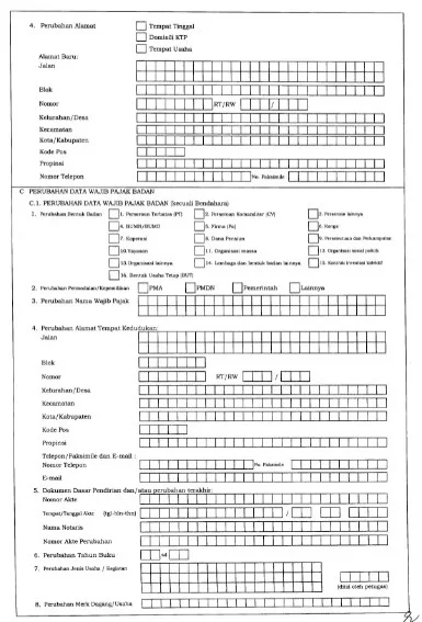 Formulir Perubahan data Wajib Pajak.