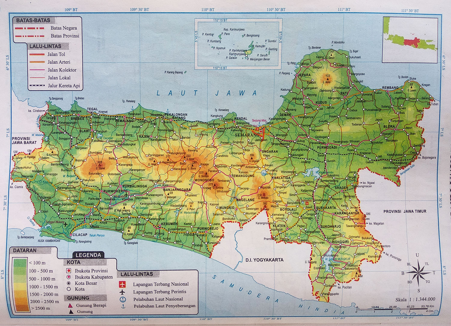 Peta Jawa Tengah lengkap batas wilayah