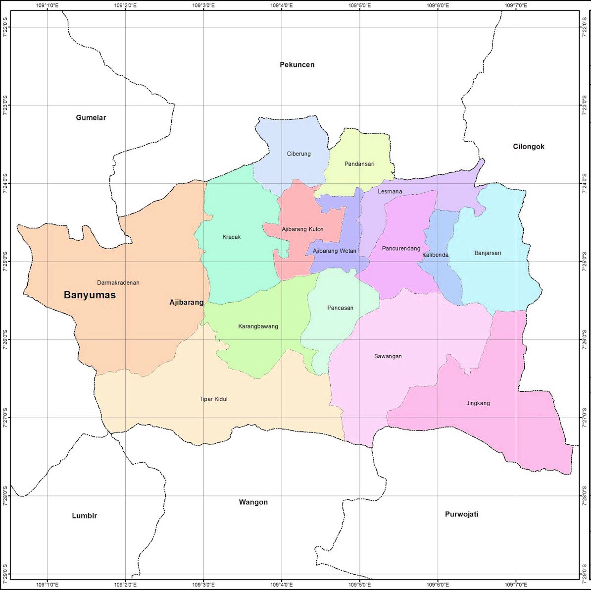Peta Kecamatan Ajibarang, kabupaten Banyumas