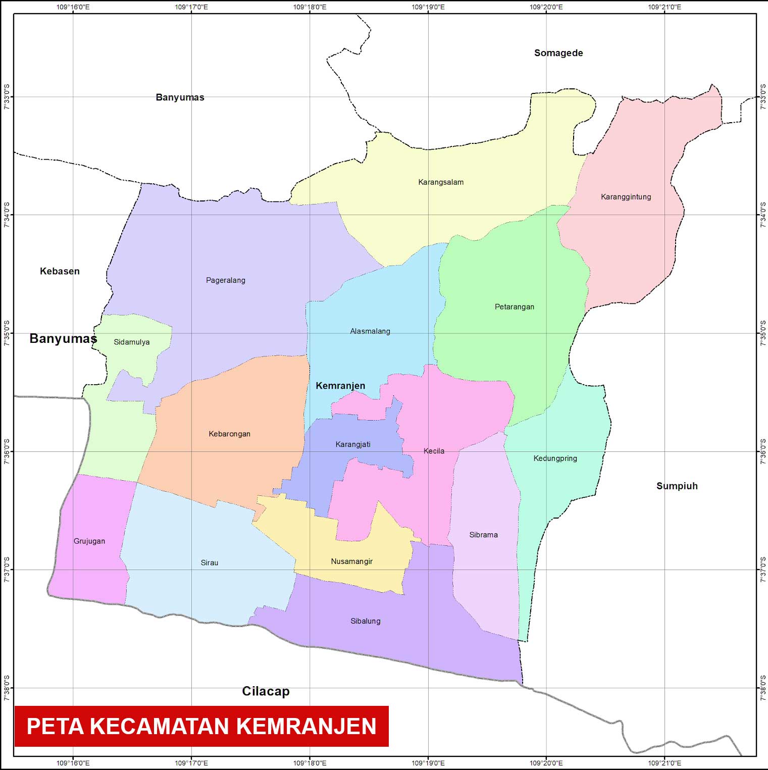 Kecamatan Kemranjen, Kabupaten Banyumas lengkap peta dan 15 desa 2 gambar Peta Kecamatan Kemranjen