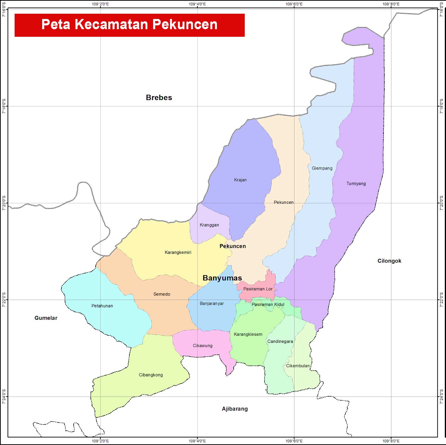 Kecamatan Pekuncen, Kabupaten Banyumas lengkap peta dan 16 desa 2 Peta Kecamatan Pekuncen