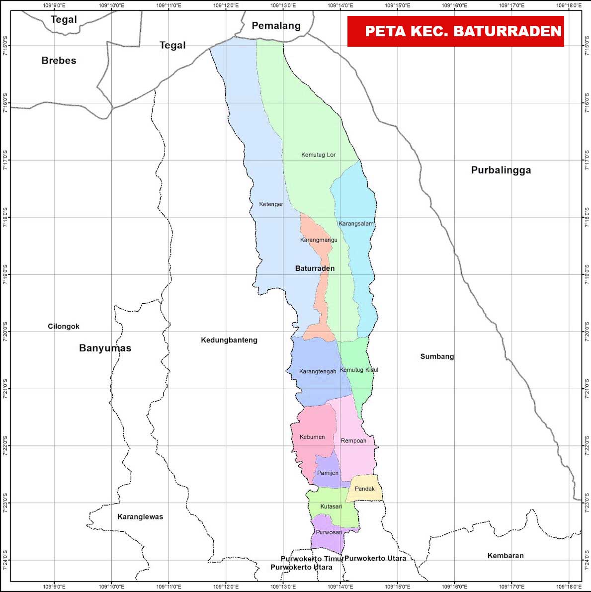 Kecamatan Baturraden, Kabupaten Banyumas lengkap peta dan 12 desa 2 peta kecamatan Baturraden