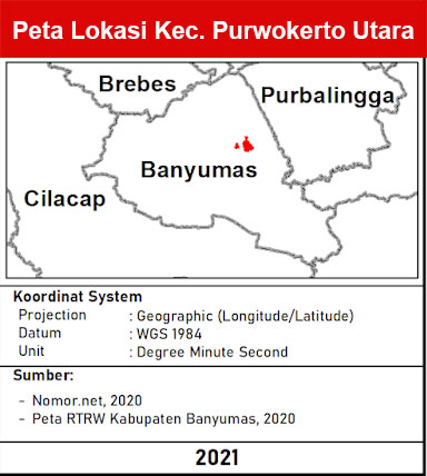 Kecamatan Purwokerto Utara Kabupaten Banyumas lengkap peta dan 6 desa 1 peta lokasi kecamatan Purwokerto Utara