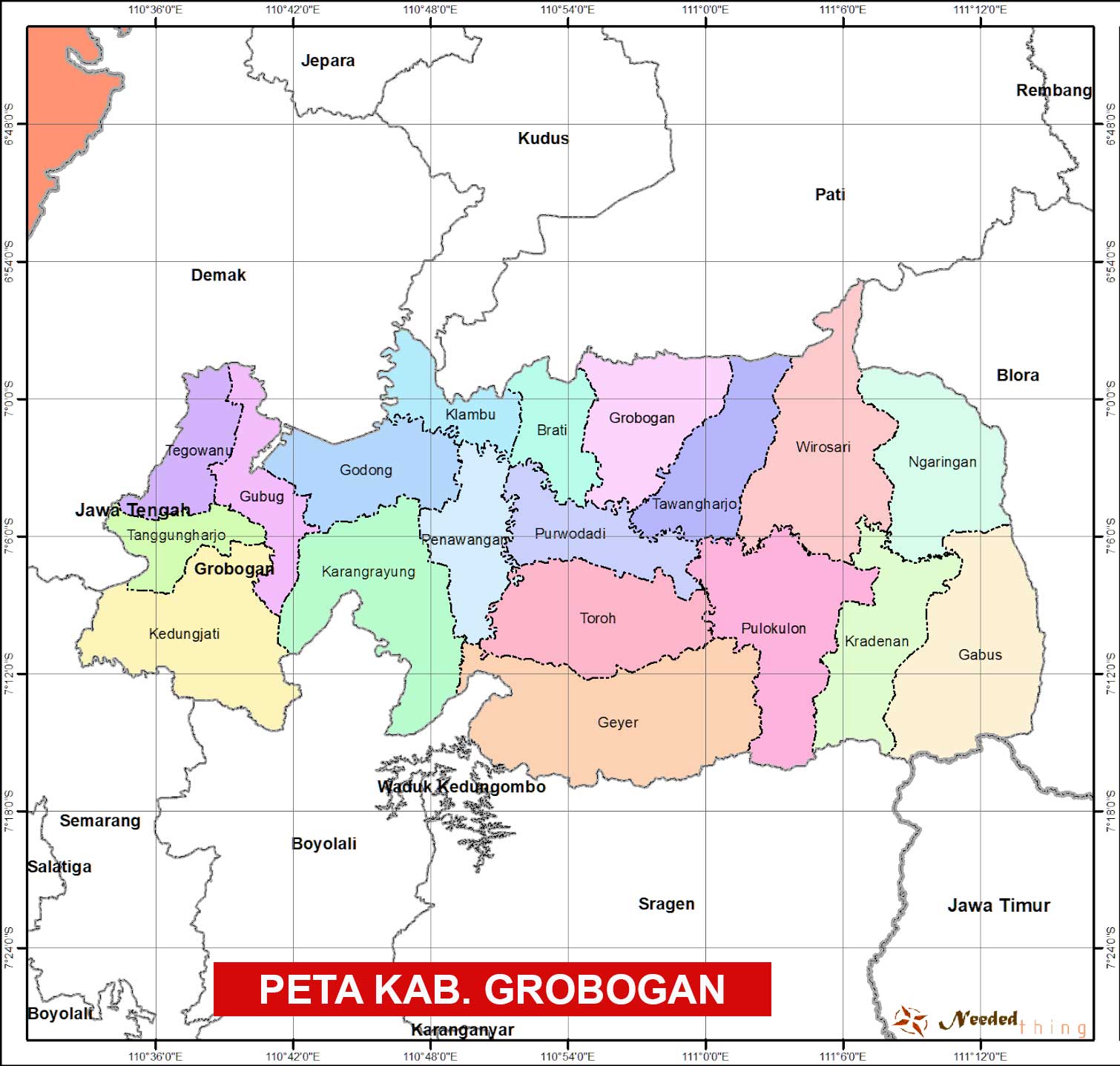 Peta Kabupaten Grobogan Lengkap 19 Kecamatan 1 Peta Kabupaten Grobogan