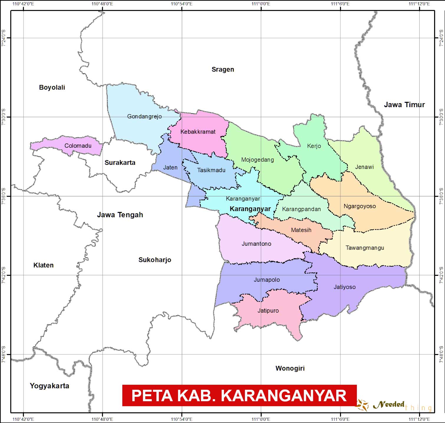 Peta Kabupaten Karanganyar, Provinsi Jawa Tengah