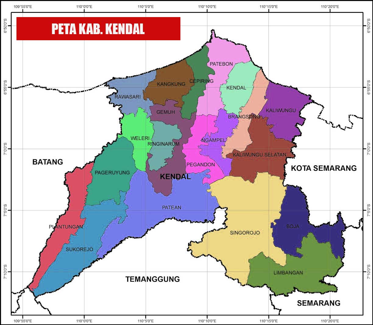 Peta Kabupaten Kendal lengkap 20 Kecamatan 1 Peta Kabupaten Kendal
