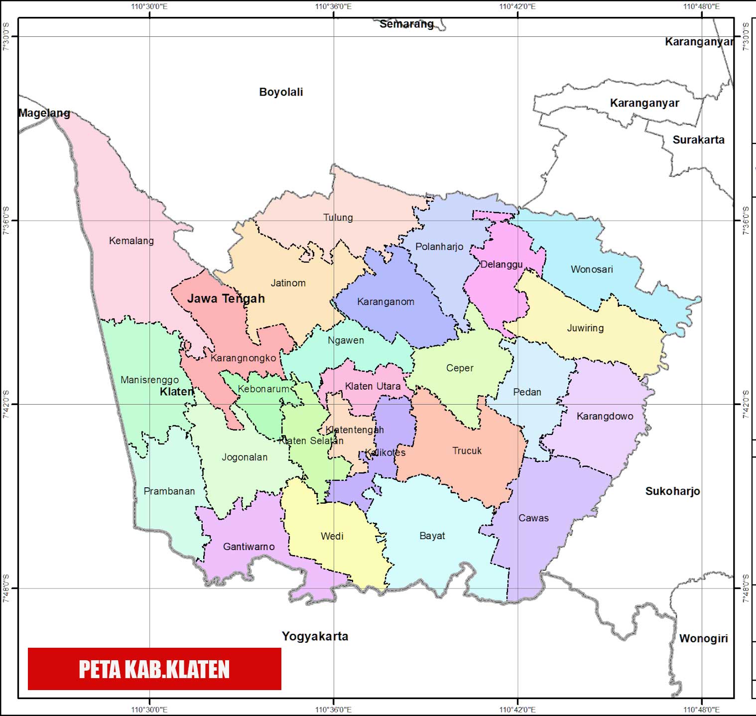 Peta Kabupaten Klaten Lengkap 25 Kecamatan