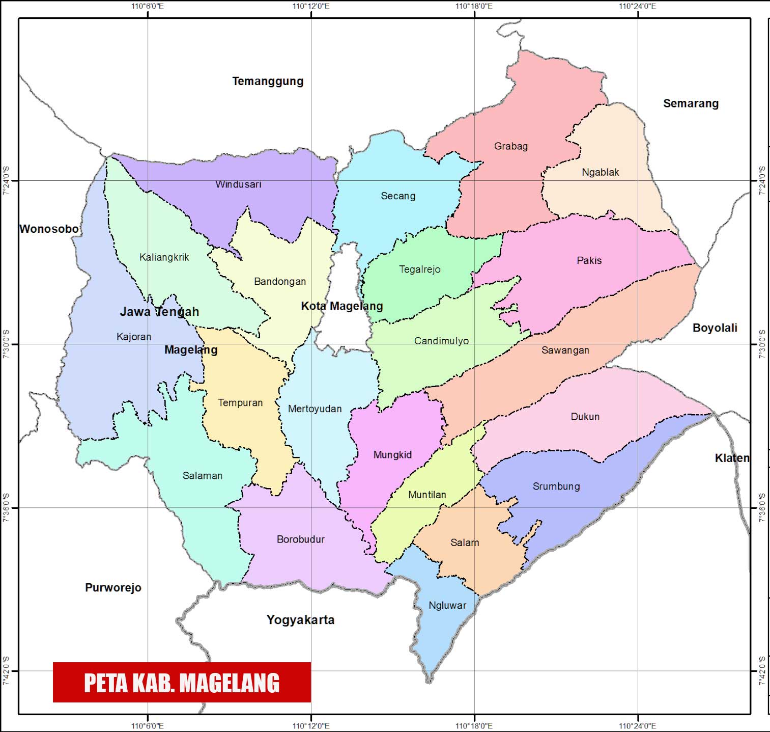 Peta Kabupaten Magelang Lengkap 25 Kecamatan