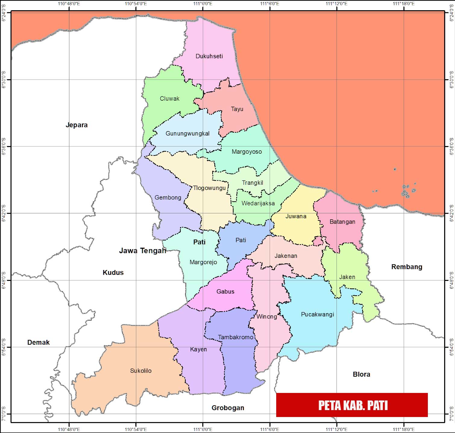 Peta Kabupaten Pati Lengkap 21 Kecamatan