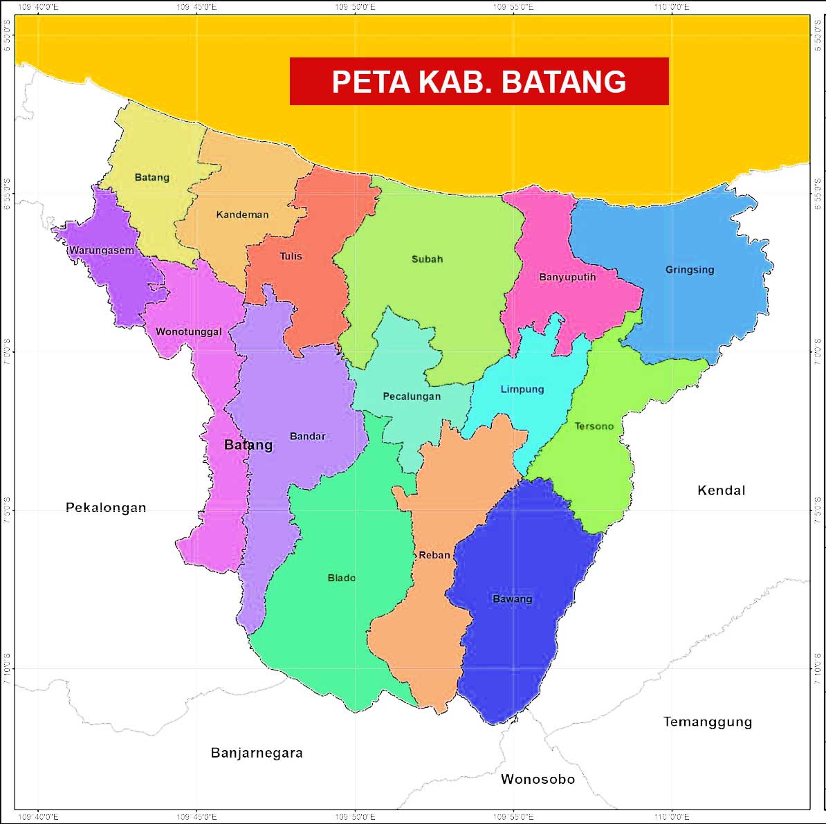 Peta Kabupaten Batang Provinsi Jawa Tengah 1 Peta kabupaten Batang