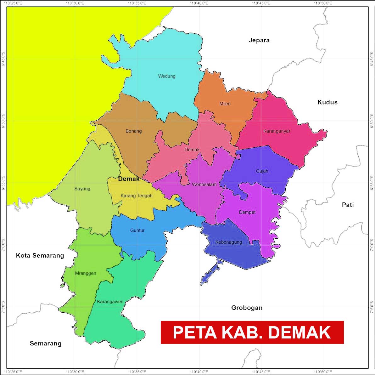 Peta Kabupaten Demak Lengkap 14 Kecamatan 1 peta Kabupaten Demak