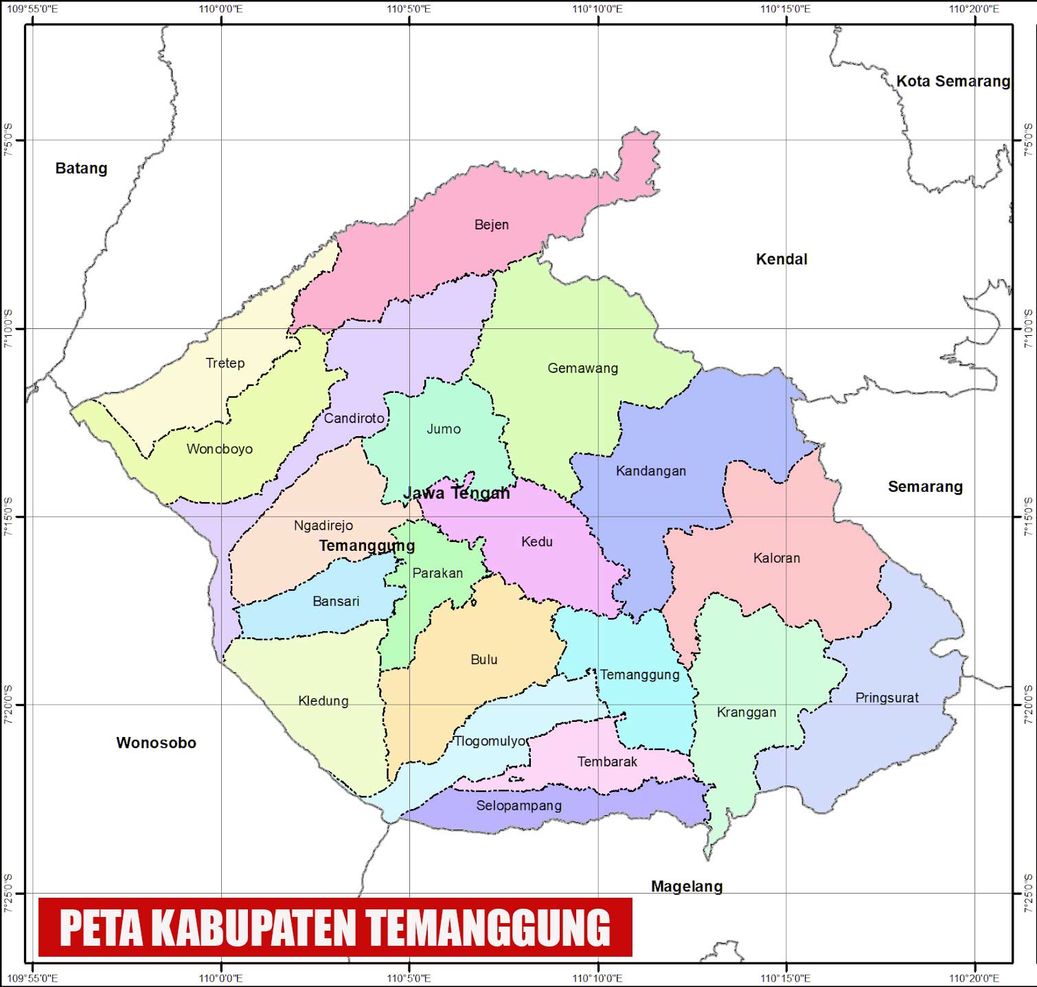 Peta Kabupaten Temanggung lengkap 20 Kecamatan