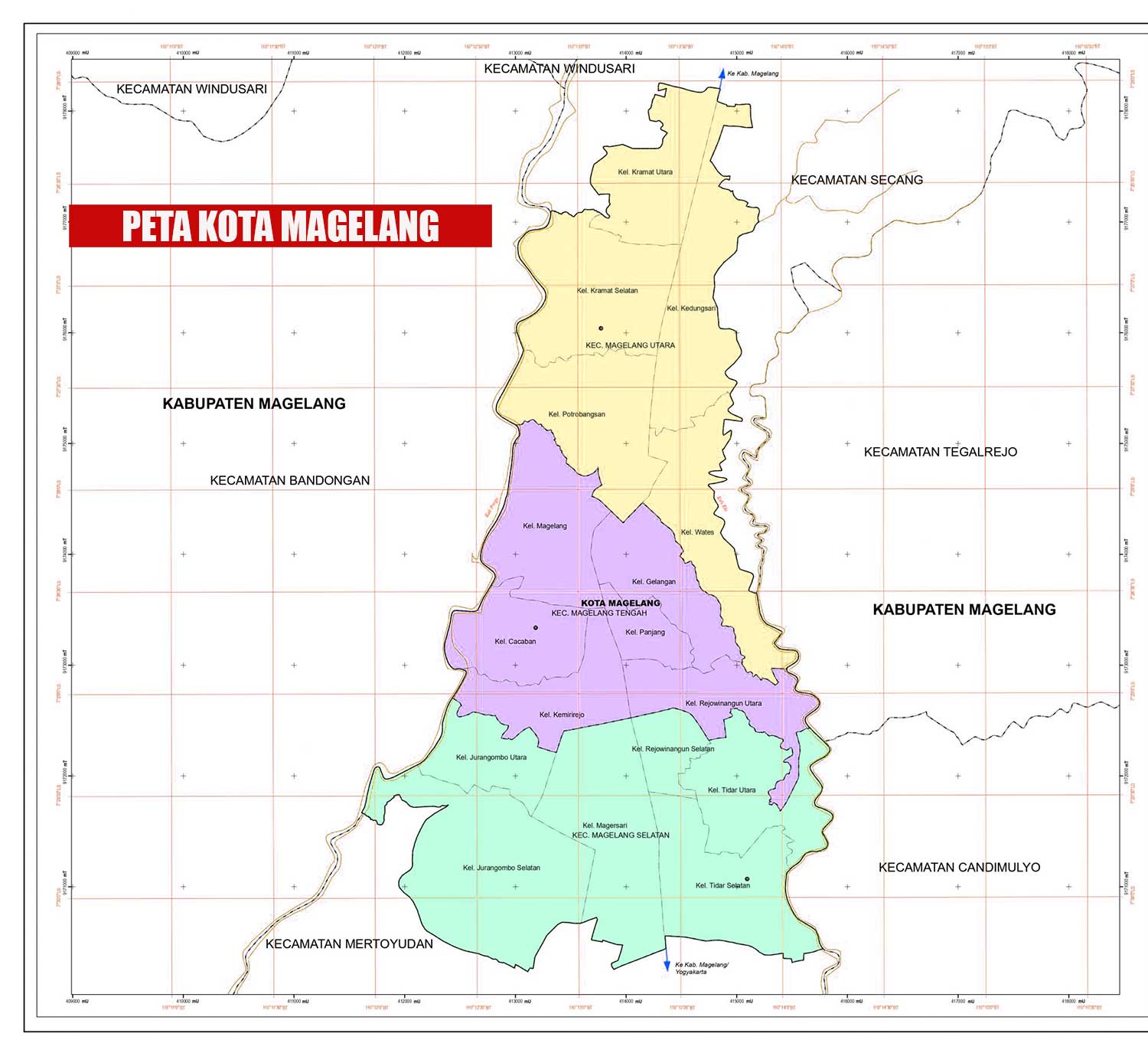 Peta Kota Magelang lengkap 3 Kecamatan